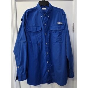 Columbia PFG Shirt Men's Large Royal Blue Vented Long Sleeve Omni Shade Fishing